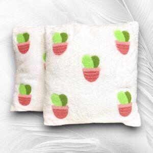 White Plush Cactus Pillows Set of 2